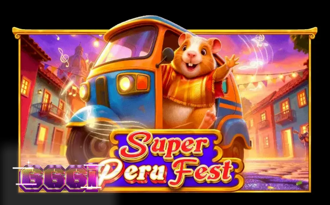 Tampilan visual slot Super Peru Fest yang penuh warna dengan tema pesta jalanan Peru.